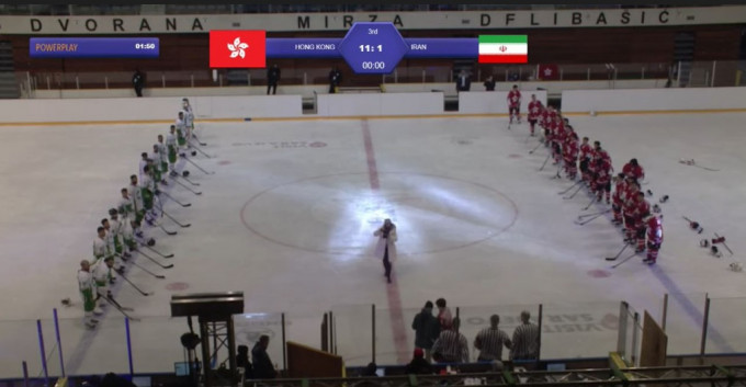 世界冰球錦標賽第三級別比賽，賽後播國歌時出錯，播出與反修例相關歌曲。網上片段截圖