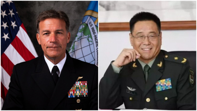美海军上将阿奎利诺和中国参谋部副参谋长徐起零上将在斐济交流。