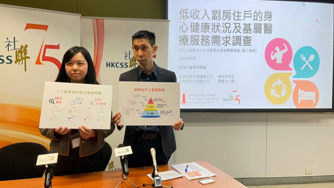 香港社會服務聯會召開記者會，公布低收人劏房住戶的身心健康狀況及基層醫療服務需要調查結果。謝宗英攝