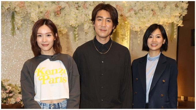 谭俊彦、李佳芯、郭柏妍，昨晚出席于铜锣湾举行的TVB新剧《麻雀乐团》煞科宴。
