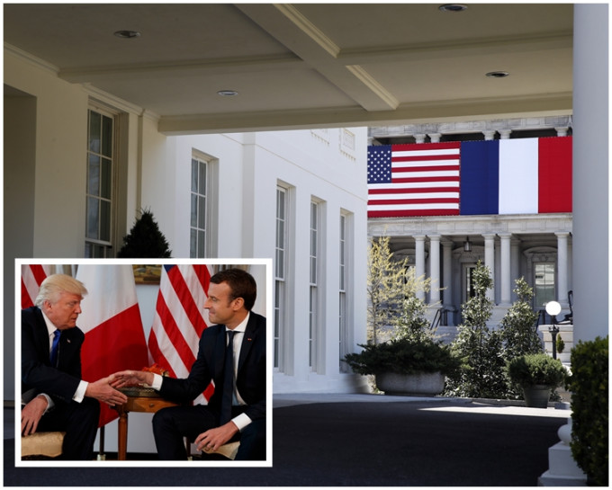 法國總統馬克龍與美國總統特朗普舉行高峰會談。AP; 資料圖片