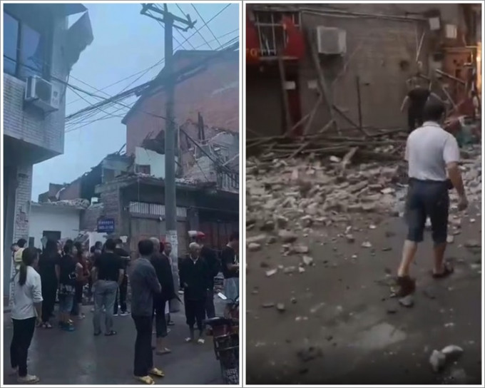 在震央內江市，有房屋倒塌。網圖