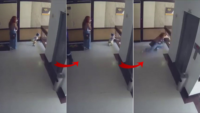 孩子梯间堕楼，母亲神反应救回，影片在社交媒体疯传。