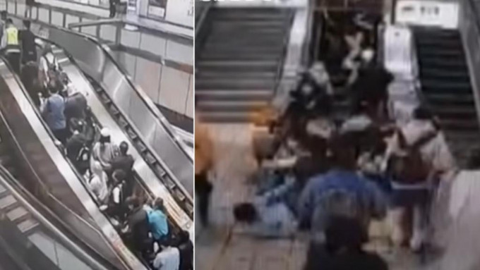 台北捷運扶手電梯失速急滑，30名乘客猶如骨牌般跌倒。東森新聞