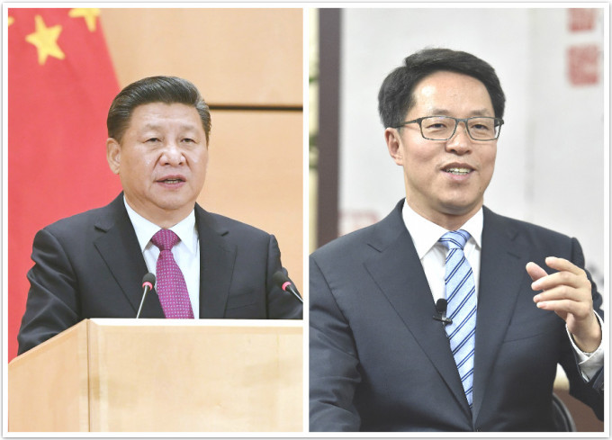 习近平强调不能分裂领土；港澳办主任张晓明（右）指针对台湾。新华社图片