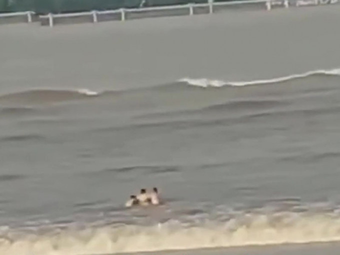 潮水突漲，3人雖然抱在一起，但仍被錢塘江沖散。（網圖）