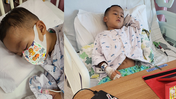 患有先天性心臟病的5歲男童小鐵漢（Kansas）昨晚(26日)突發高燒。(小鐵漢媽媽FB相片)