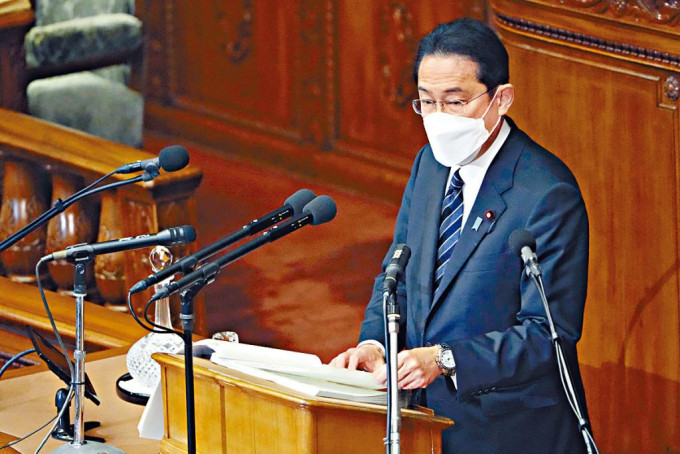 岸田文雄周一在众议院发表施政演说。