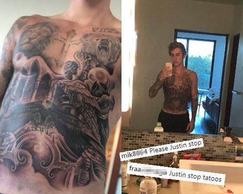 Justin晒相又晒片，对这新纹身似很自豪。