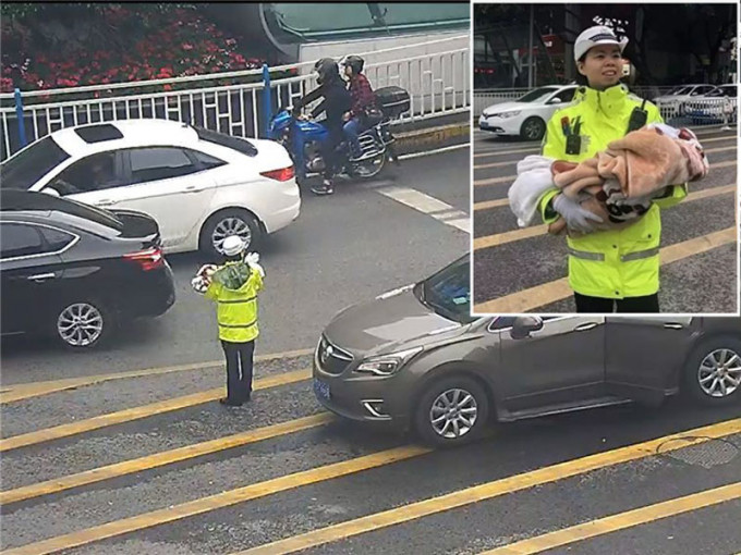 女警抱著嬰兒指揮交通，網民稱是沉甸甸的信任！