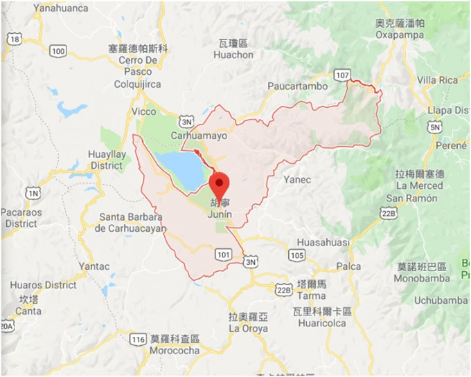 意外發生在秘魯中部胡寧省。google map