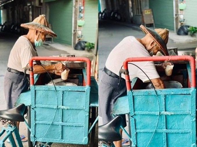 台南小東市場附近有一位87歲的伯伯推車叫賣豆腐花。台南爆料公社 facebook 相片