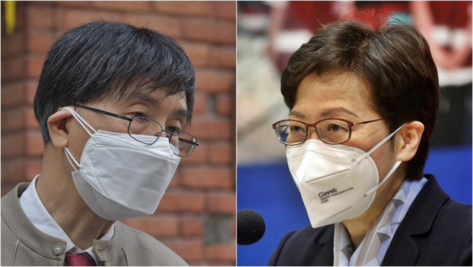 港大微生物学系讲座教授袁国勇（左）及行政长官林郑月娥（右）。
