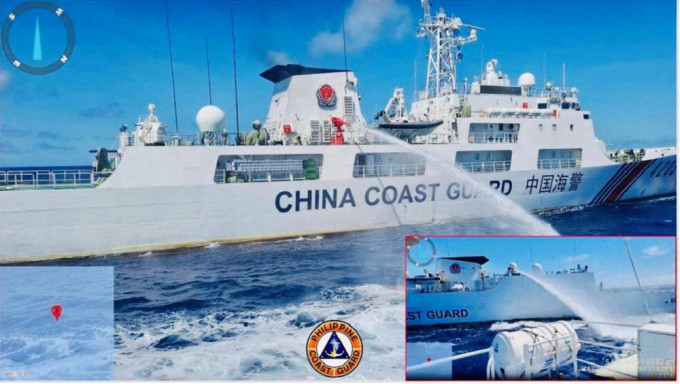中国海警船8月5日使用水炮攻击正在为驻扎在南海第二托马斯浅滩的菲律宾部队执行补给任务的菲律宾海警船。路透社