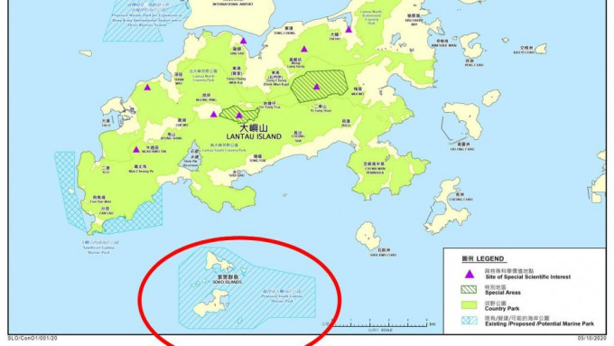 南大屿海岸公园位置（红圈示）。大屿山保育基金图片