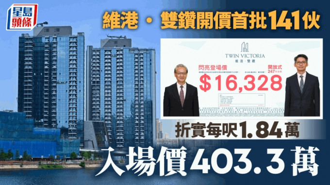 維港‧雙鑽開價首批141伙，折實每呎1.84萬，入場價403.3萬。