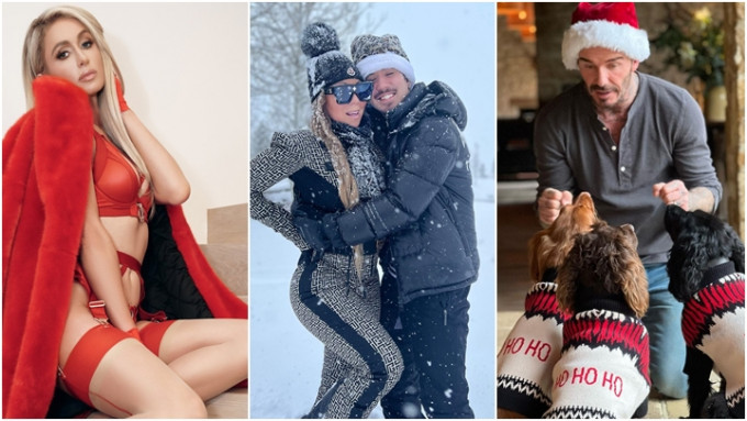 （左起）Paris Hilton、Mariah Carey及碧咸以不同方式过圣诞。