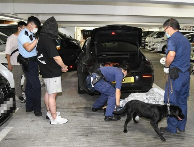 警員拘捕司機，緝毒犬到場協助搜車。李家傑攝