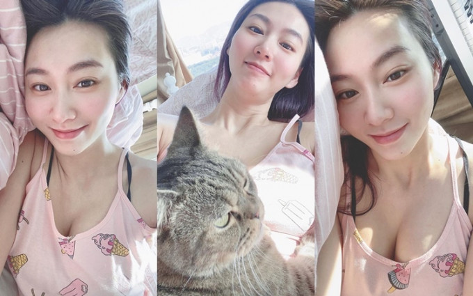 莊韻澄孖貓仔一齊發放懶散能量，網民紛紛嗌「Lucky cat」。