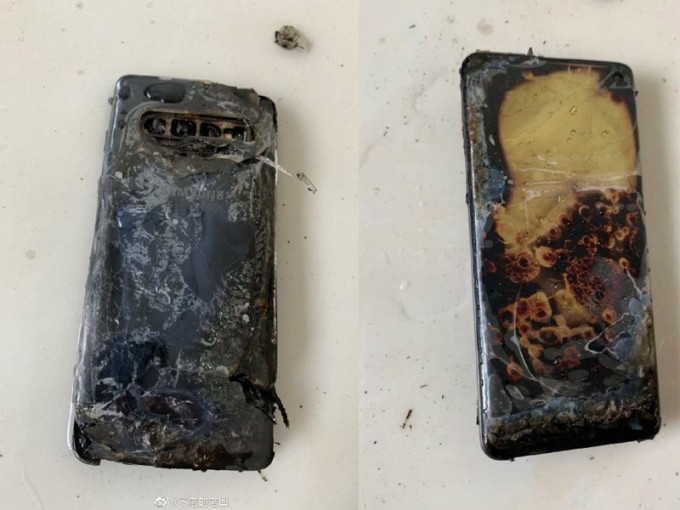 男子表示在京东网上购物商城购买的三星S10手机，收到货的翌日，便在充电时发生自燃损毁。（网图）