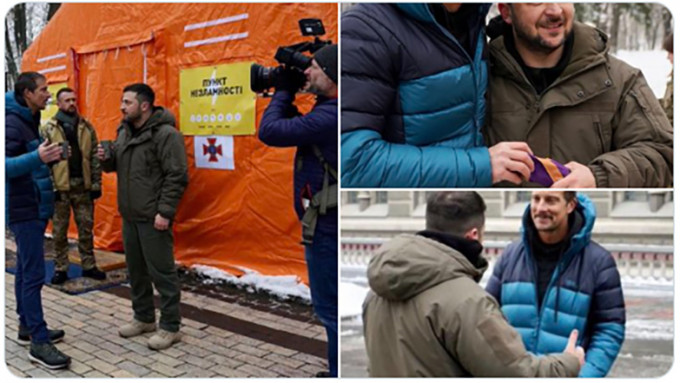 格里爾斯（Bear Grylls）赴烏克蘭拍攝紀錄片，期間見澤連斯基。 Bear Grylls TWITTER