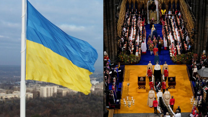 查理斯三世加冕典禮，地毯顏色被酷似與烏克蘭國旗。(路透社)