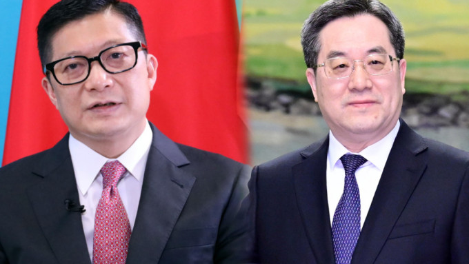 國務院常務副總理丁薛祥(右)或會見保安局局長鄧炳強(左)。