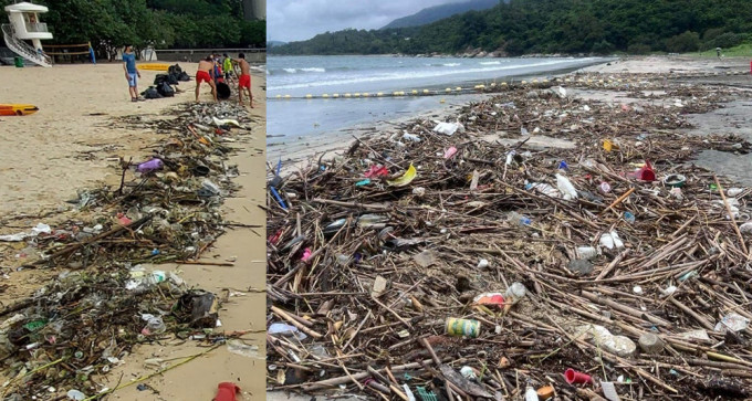 荃灣及大嶼山多個泳灘有大量垃圾被沖上岸。（網上圖片）