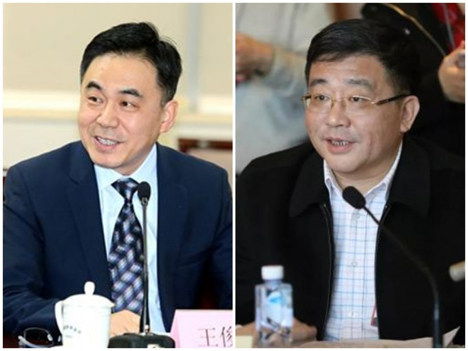 上海银保监局现任党委书记及局长韩沂(右)受查，王俊寿(左)接替。资料图片