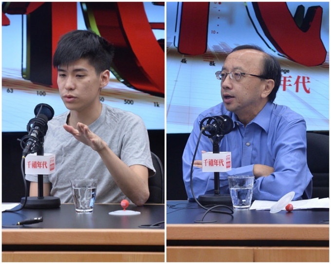 香港大學法律學院首席講師張達明(右)及前學聯副秘書長岑敖暉。