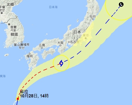台风苏拉不排除登陆关东 。天文台