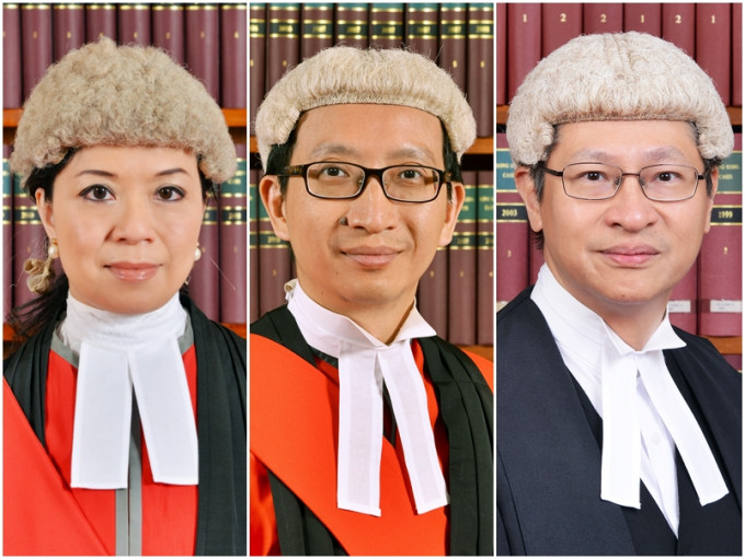 潘敏琦法官（左）、林雲浩法官（中）和周家明法官（右）獲委任為高等法院上訴法庭法官。政府新聞處