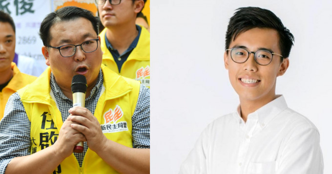 本土派屯门区议员李家伟（右）及新民主同盟大埔区议员任启邦（左）。