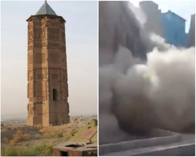 阿富汗其中一座2000年歷史古塔（左）；有古塔倒塌。網上圖片