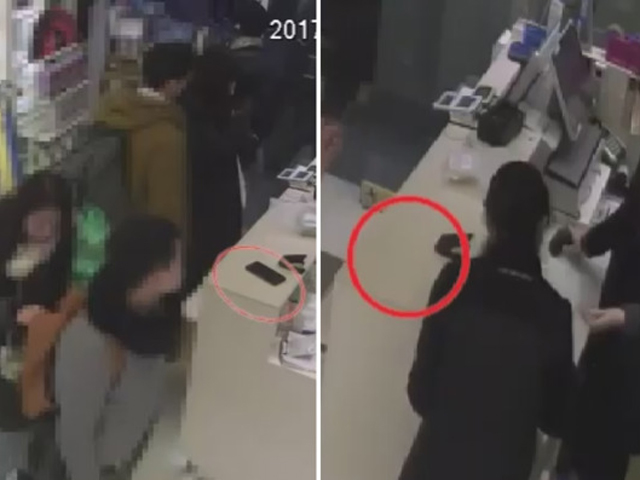 一對台灣情侶趁趙女為他們辦理退貨時，偷走她放在櫃檯上的手機和信用卡。 網上圖片