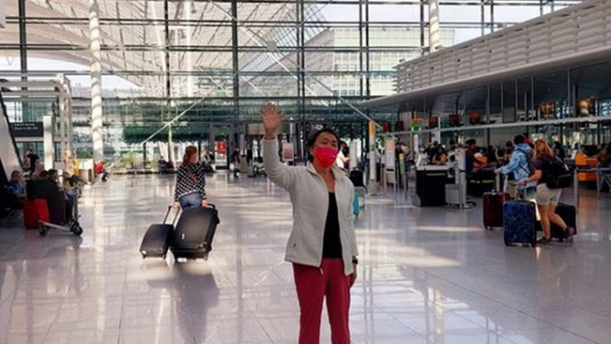 刘慧卿抵达慕尼黑机场，准备再转到法兰克福回港。刘慧卿facebook图片