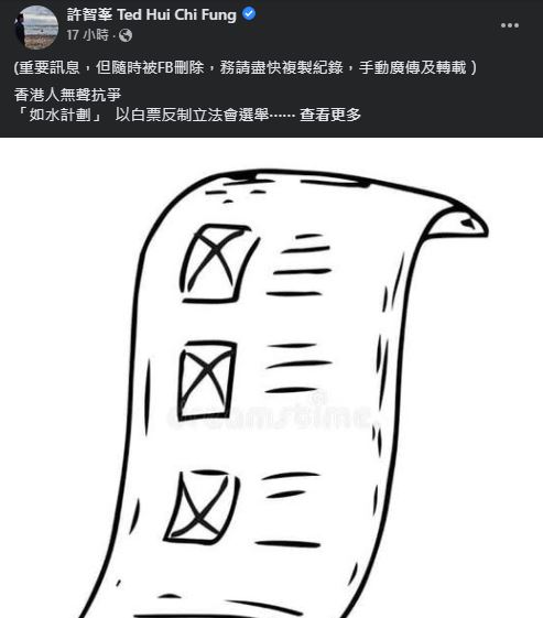 流亡海外的前立法会议员许智峯，昨晚在社交专页上，呼吁「总动员投白票」。许智峯FB图片