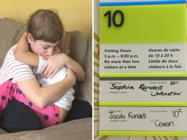 垂危哥哥紧抱妹妹照片令网民动容。(左)；母亲哈贾在Facebook发布一张病房挂著两名孩子名牌的相片。 (右) 网图