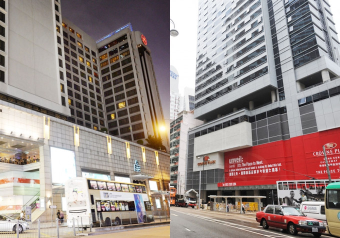香港喜來登酒店(左)及銅鑼灣皇冠假日酒店(右)。 資料圖片