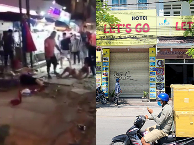 一批中國旅客與餐廳人員在街頭互毆。（網圖）