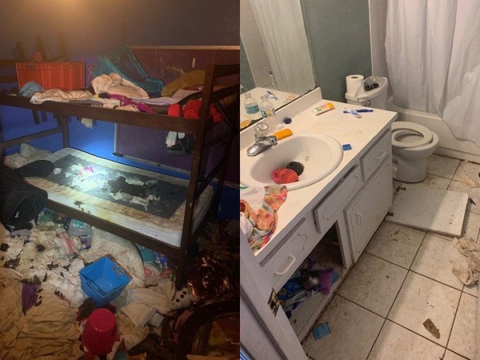3位女童居住在堆满垃圾和动物排泄物的屋子内。（网图）