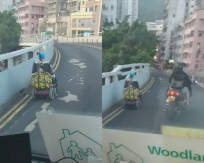 电动轮椅汉被指多次在道路上行走。facebook