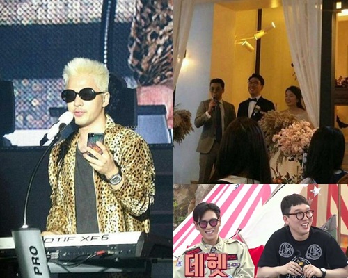 太阳边彩排边用手机拍台下的粉丝留纪念；太阳昨日代BigBang出席T.O.P经理人婚宴。