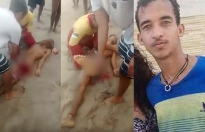 少年獲救時，他的下體和左腿鮮血淋漓，痛苦地躺在沙灘上掙扎。