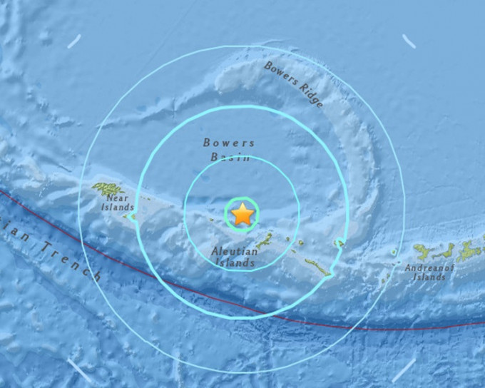 震中位於阿留申海溝北側。網圖