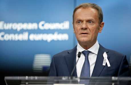 歐洲理事會主席圖斯克發表聲明，指14個成員國決定驅逐俄羅斯外交官。AP