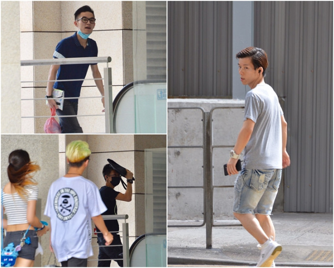 被告鍾志華（右）、李卓軒（左上）及鄧敬宗（右下黑口罩）早上先後抵達法庭。