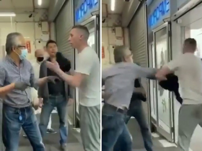 愛爾蘭男子拒戴口罩強闖超市被亞裔店主一拳KO。（影片截圖）