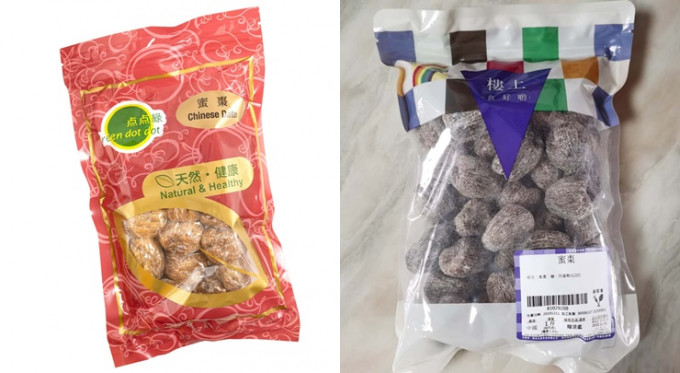 两个预先包装蜜枣样本含未标示二氧化硫，食物安全中心指令停售。网上图片