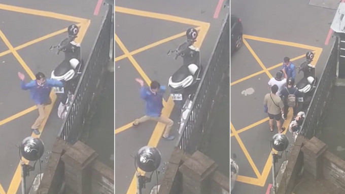 台湾一名渣男当街重打抱婴妻，3热心途人上前解围。